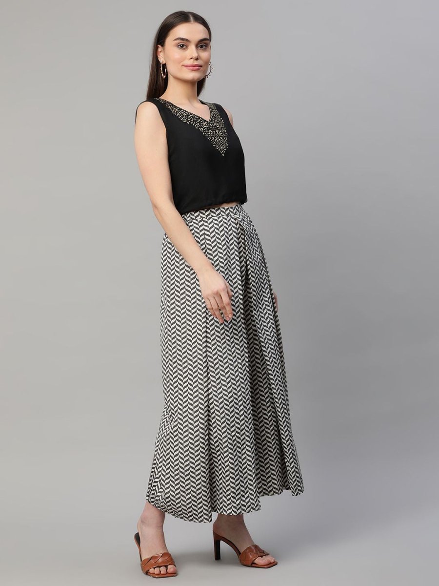 Ahalyaa Women Black Crepe Printed Top Palazzo Set - Distacart
