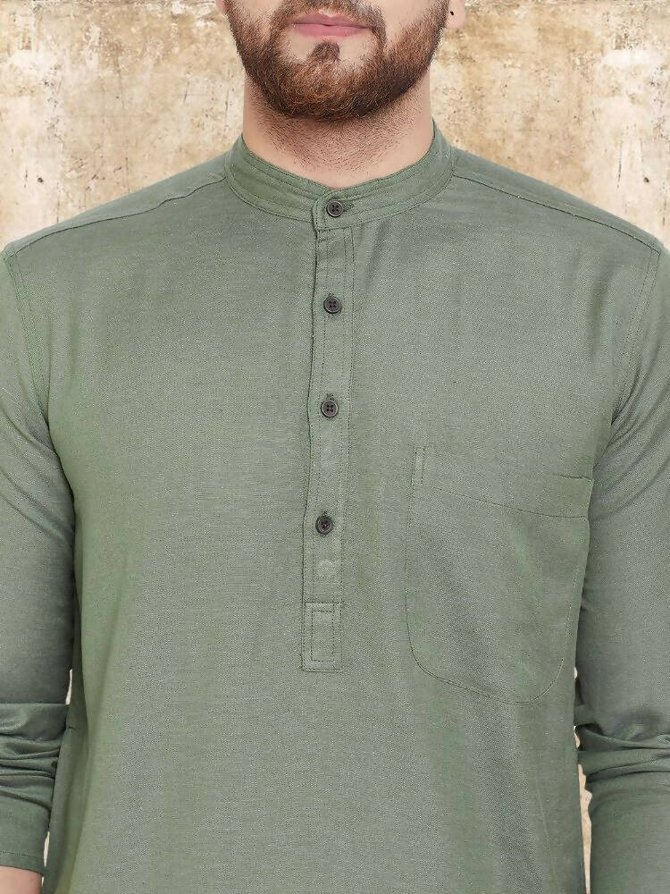 Even Apparels Cotton Linen Green Kurta - Green