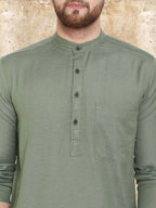 Even Apparels Cotton Linen Green Kurta - Green