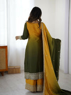 The52 Women's Gorgeous Chinon silk Fabric Embroidery Work Straight Kurta Palazzo and Dupatta Set - Distacart