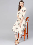 Vamika Printed Cotton Cream Party Wear/Casual Wear Kurta Set/Suit - Distacart