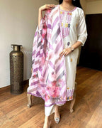 The52 Off White Women's Gorgeous Embroidered Viscose Chanderi Fabric Straight Kurta Pant with Dupatta Set - Distacart