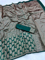 DEIANA'S Beautiful Designer Golden zari Soft Lichi Silk Saree - Green