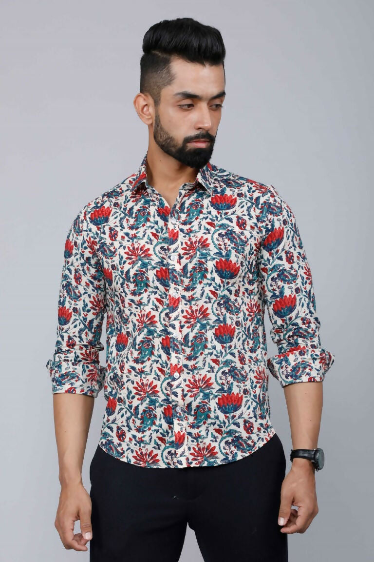 Miravan Men's Multi-Colour Floral Print Partywear Shirt