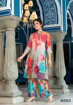Designer Stylish Light Brown With Sky Pure Muslin Stitched Suit - Apoorva