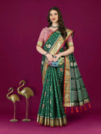 Lorenvalley Fashion Green Patola Silk Woven Design Zari Meenakari Weaving Saree