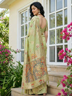Shree Shyam Fashion Light Green Linen Cotton Saree - Distacart