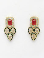 NVR Women's Red & Gold Kundan Studded Handcrafted Choker Jewellery Set