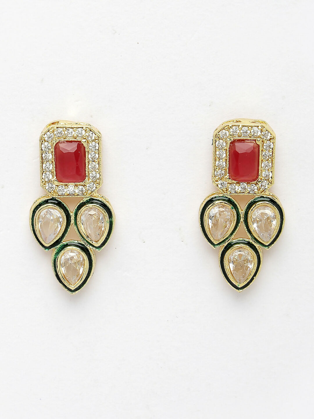 NVR Women's Red & Gold Kundan Studded Handcrafted Choker Jewellery Set