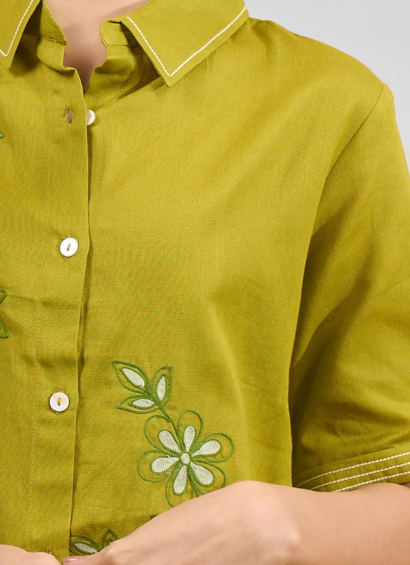 Joban Fashion Green Cotton, Linen Embroidered Readymade Cord Set - Distacart