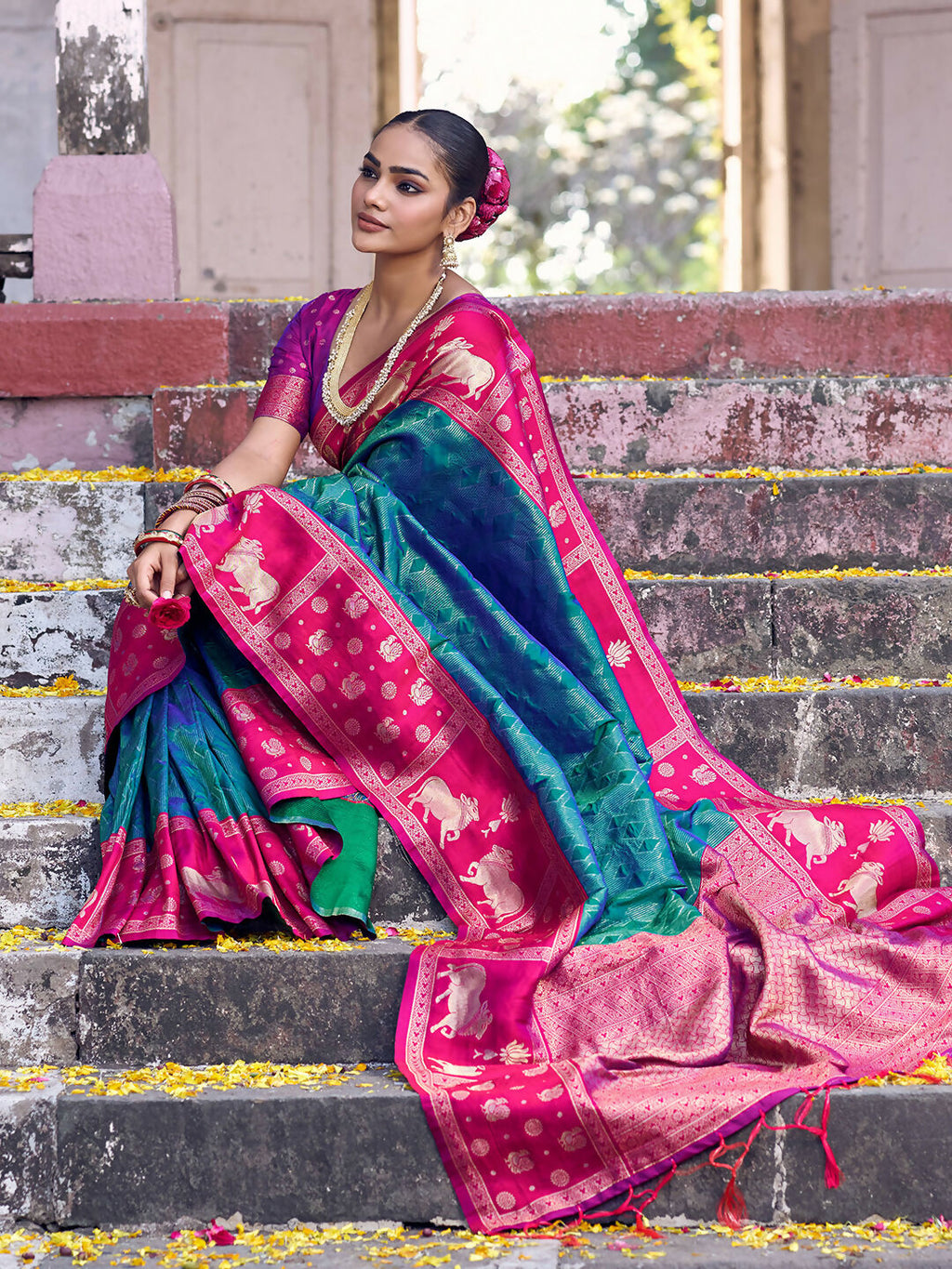 Shree Shyam Fashion Teal Soft Silk Saree - Distacart