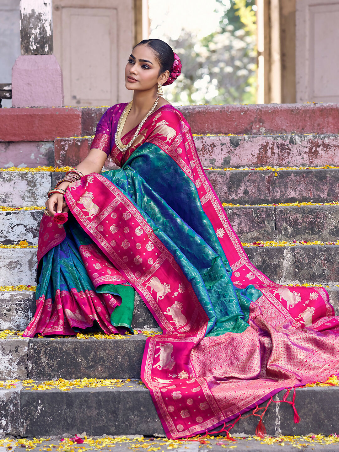 Shree Shyam Fashion Teal Soft Silk Saree - Distacart