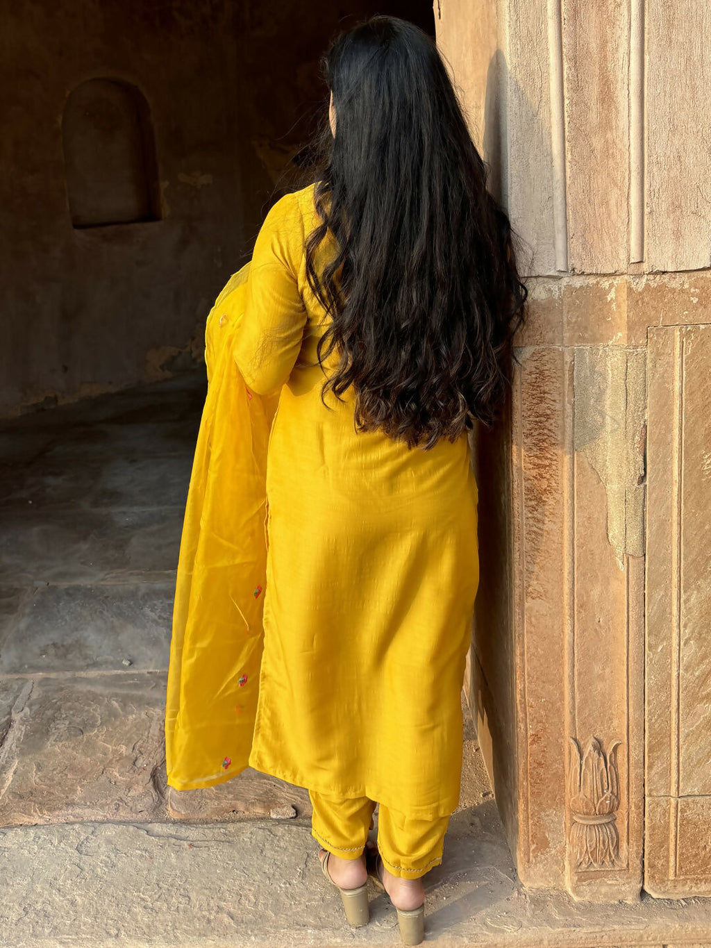 Vellora Mustard Yellow Silk Blend Festive Style Readymade Salwar Suit