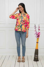 Myshka Women Multi Floral Mandarin Collar Regular Sleeves Viscose Rayon Top - Distacart