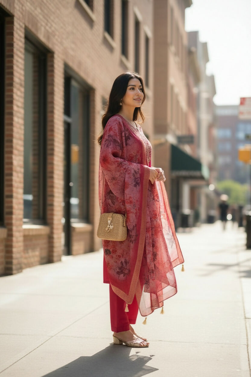 The52 Women's Beautiful Chanderi Silk Fabric Embroidery Work Straight Kurta Pant and Dupatta Set - Distacart