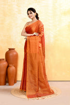Piyari Fashion Women's Rust Dual Tone Organic Tissue Saree With Blouse Piece - Distacart