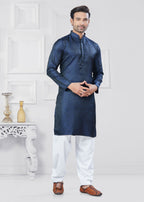 Joban Fashion Men's Jacquard Silk Navy Blue Printed Kurta Pyjama set