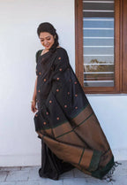 DEIANA'S Beautiful Designer Golden zari Soft Lichi Silk Saree - Black