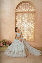 Kesar Fab Sky-Blue Zari Silk Hand_Woven Lehenga