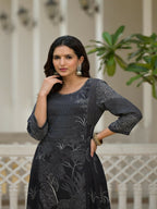 Juniper Women's Black Abstract Printed Kurta With Sequins