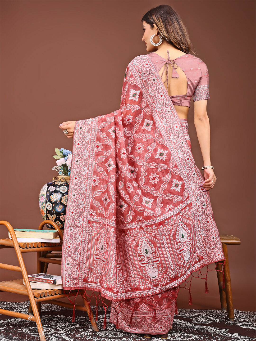 Shree Shyam Fashion Pankhuri Peach Linen Cotton Saree