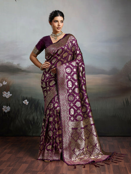 Shree Shyam Fashion Wine Silk Blend Saree