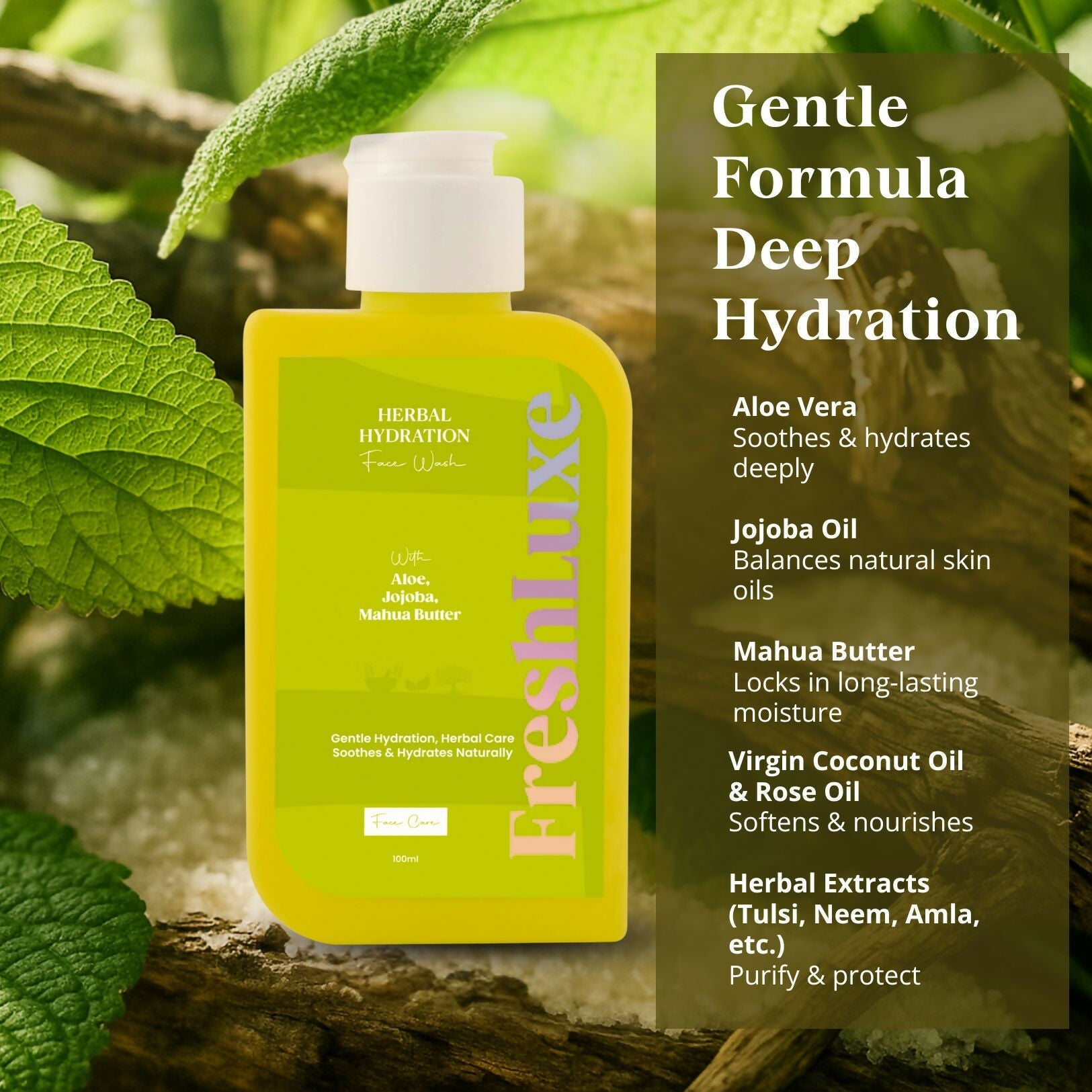 FreshLuxe Herbal Hydration Face Wash For Oil & Acne Control with Aloe Vera & Neem
