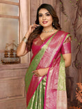 Anaita Light Green Tissue Silk With Zari Weaving Saree With Blouse