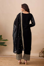 Joban Fashion Black Kurta Set Velvet Embroidery Sequence Work - Distacart