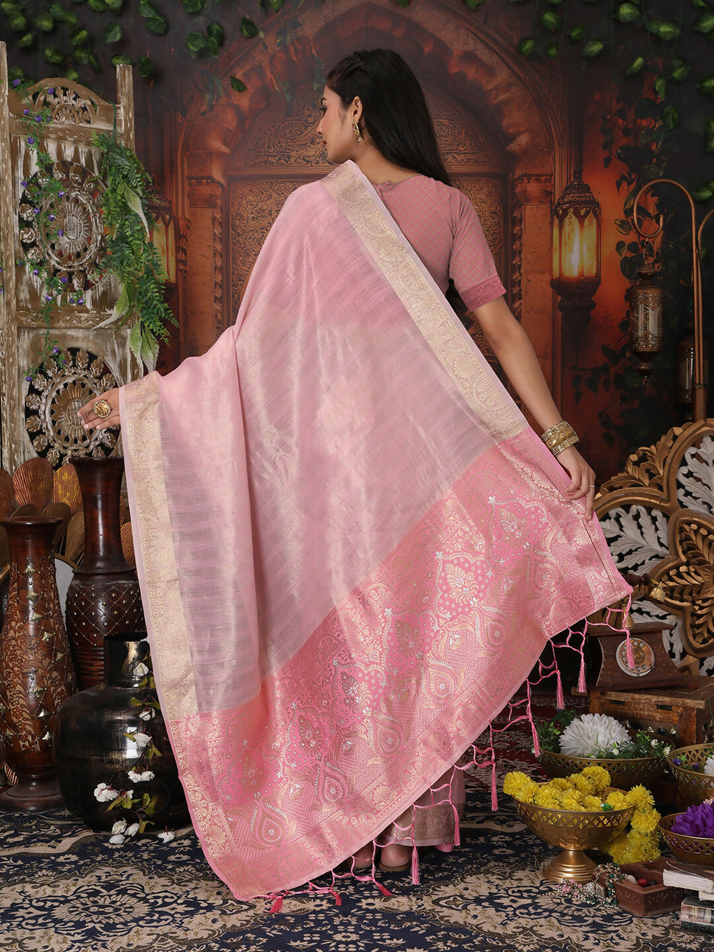 Shree Shyam Fashion Organza Light Pink Saree - Distacart
