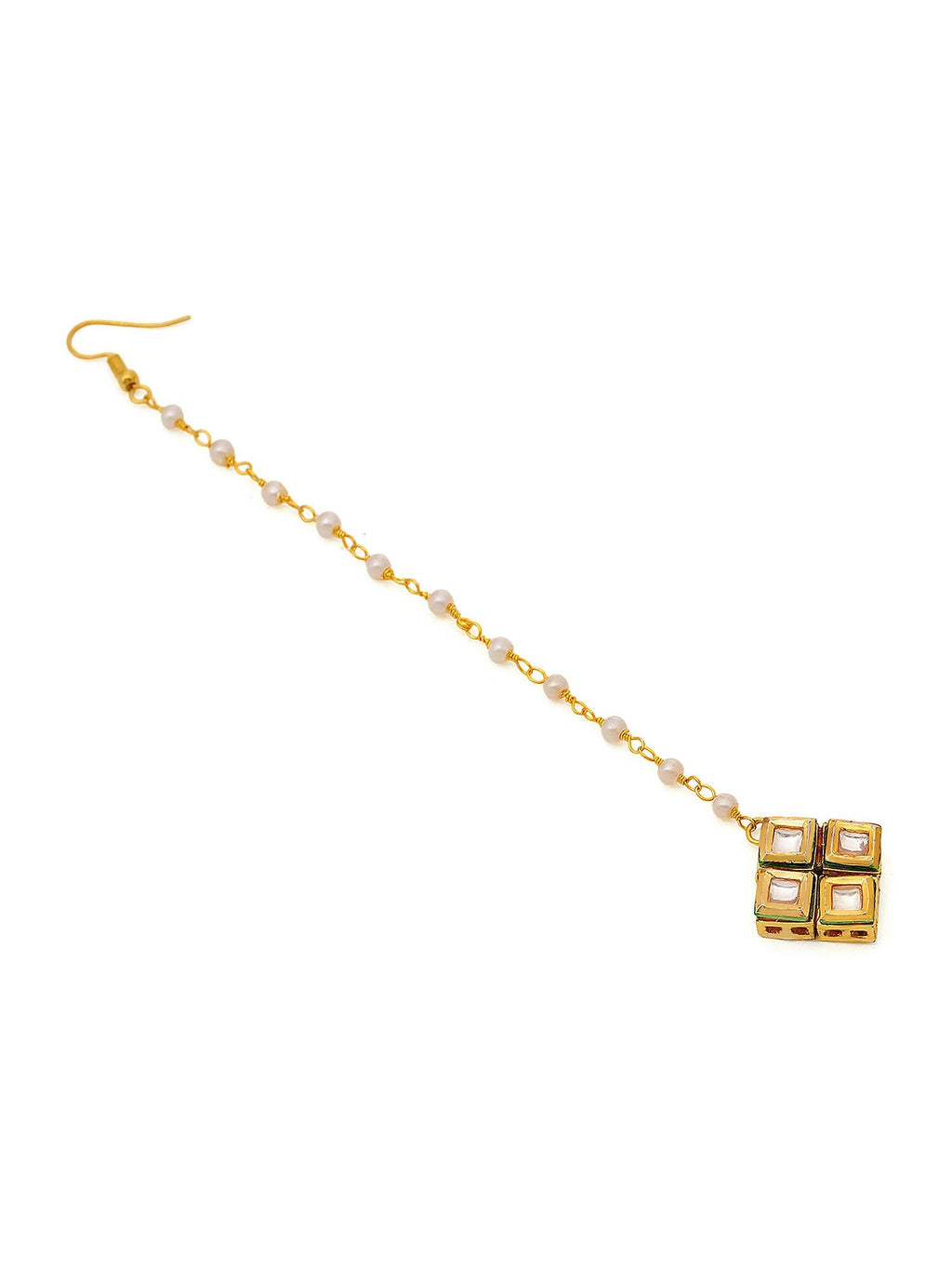 Ruby Raang Gold Square Kundan Maang Tikka
