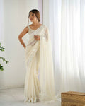 Georgette Designer Sequance Embroidery Work Party Wear Saree - Cream