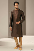 Raivat Ethnic Banarasi Art Silk Mirror Work Kurta Pajama In Brown Colour - Distacart