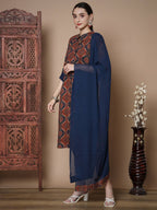Myshka Women's Multi A-Line Kurta & Trousers With Dupatta