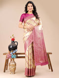 Shree Shyam Fashion Aura Silk Cream Magenta Banarasi Silk Saree