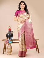 Shree Shyam Fashion Aura Silk Cream Magenta Banarasi Silk Saree