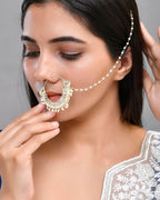 VOJ Gold-Polished With Pearl Indian Nose Pin
