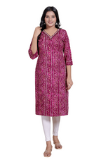 Miravan Womens Magenta Bandhej Printed Rayon Kurti