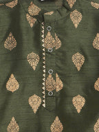 Ahalyaa Green Poly Silk Gold Print Kids Kurta Churidar Set For Boys