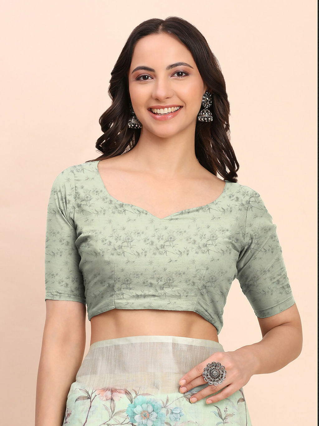 Shree Shyam Fashion Linen Cotton Light Green Saree - Distacart