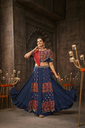 Blue Viscose Rayon Thread Embroidered Navratri Lehenga Choli with Dupatta - Raas