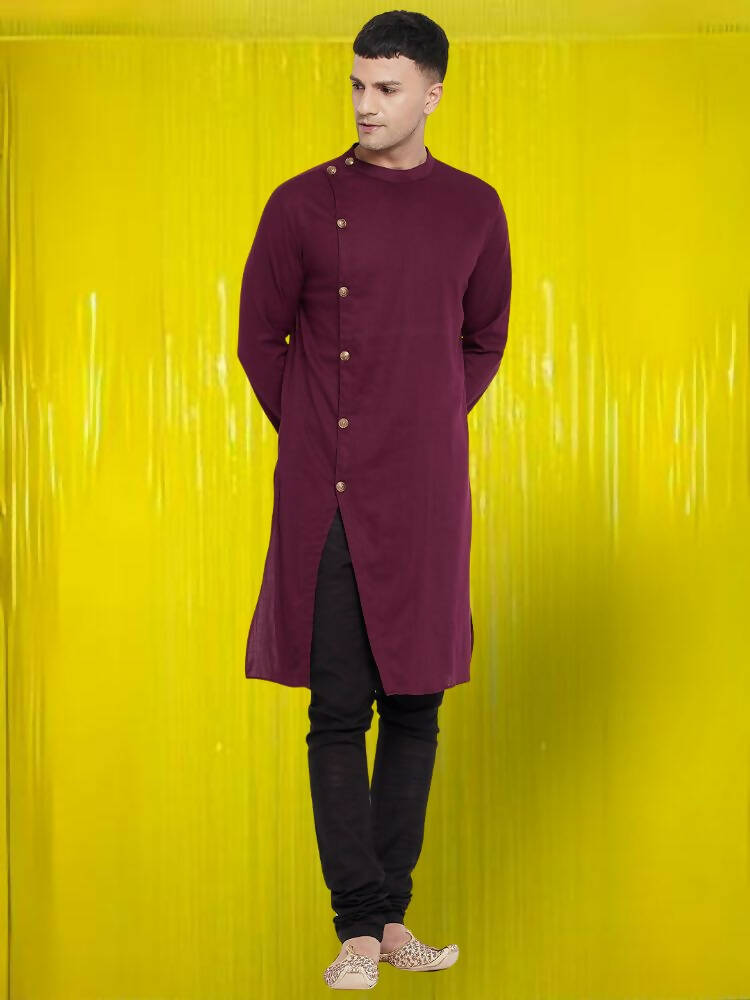 Even Apparels Pure Cotton Maroon Asymetrical Kurta - Maroon