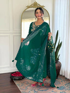 The52 Women Gorgeous Roman Silk Fabric Straight Kurta, Pant and Dupatta Set - Distacart