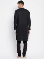 Even Apparels Black Pure Cotton Men's Kurta With Contrast Collar And Placket - Distacart