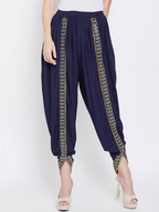 Cheera Women's Navy Viscose Rayon Dhoti With Golden Lace