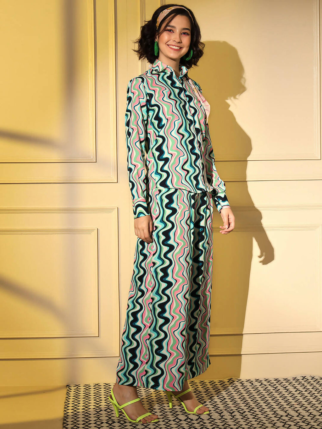 Light Blue Crepe Digital Printed Top With Matching Trouser - Shivani