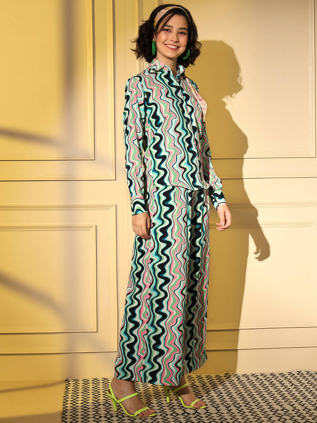 Light Blue Crepe Digital Printed Top With Matching Trouser - Shivani