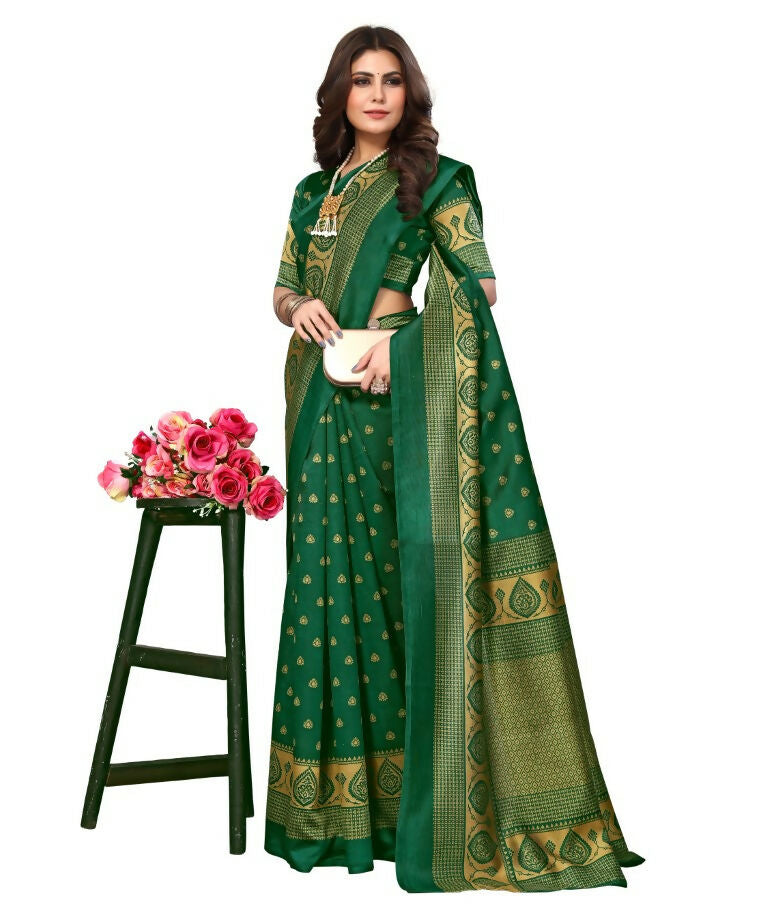 Vamika Green Printed Art Silk Saree