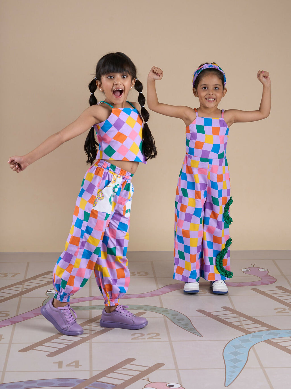 Snakes and Ladders Girls Multi Color Rotary Print Top and Pant Set from Siblings Collection