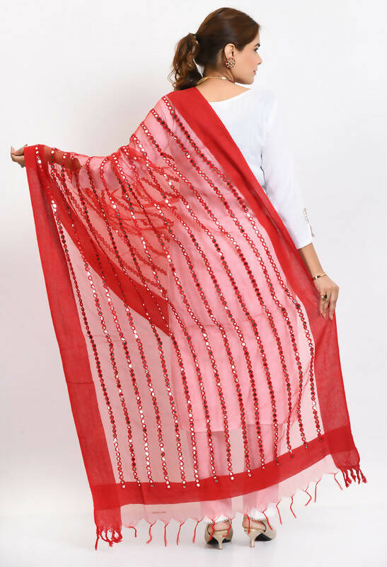 Mominos Fashion Moeza Women's Orgenza Mirror Stripe Thread Work Red Dupatta - Distacart